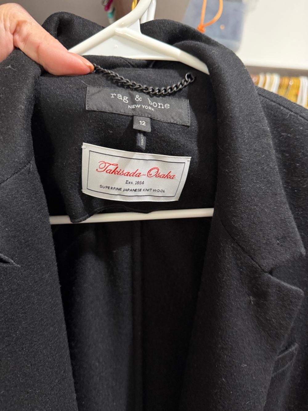 rag & bone Black Stand-Collar 100% Wool Blazer - Picture 2 of 5